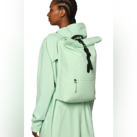 NWT Rains Rolltop Rucksack Zip-Detailed Backpack Mineral Color Waterproof - Picture 13 of 13
